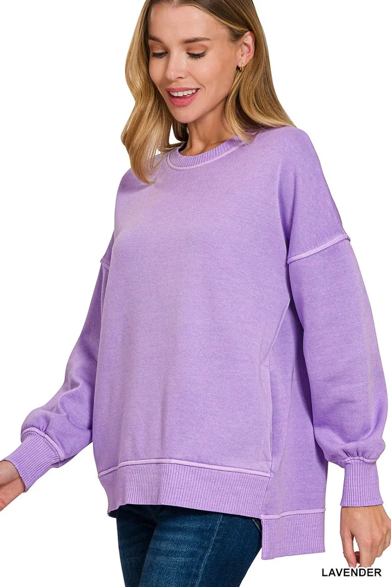 Zenana Pigment Dye Fleece Hi-low Hem Sweatshirt With Pocket - SwagglyLife Home & Fashion